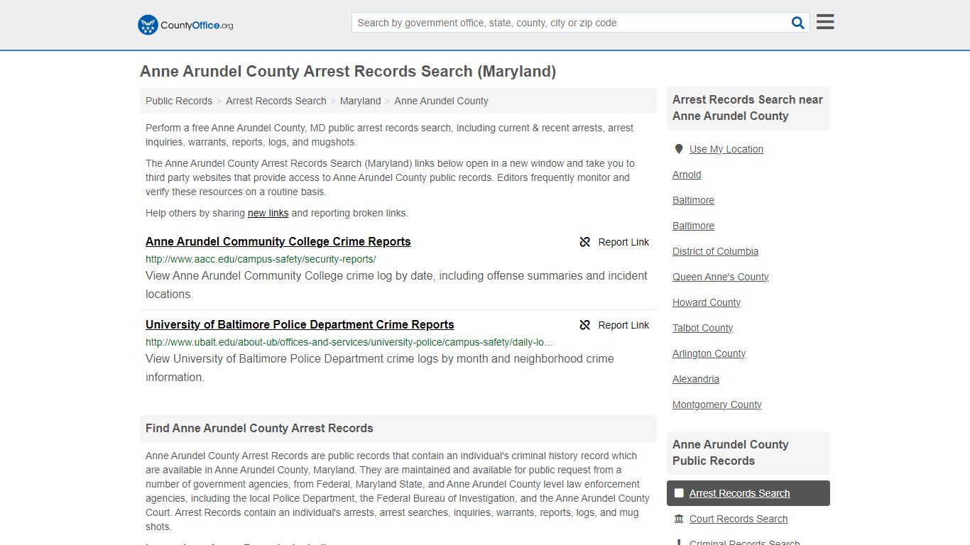 Anne Arundel County Arrest Records Search (Maryland)